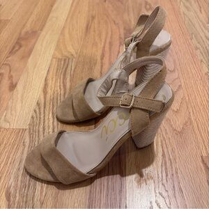 Ccocci Lovelyn Tan Suede Espadrille Block Heel Sandals Size 7